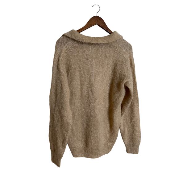 Auralee Japan Brushed Mohair Wool Polo Sweater Tan Mens 3/L - Picture 2 of 11